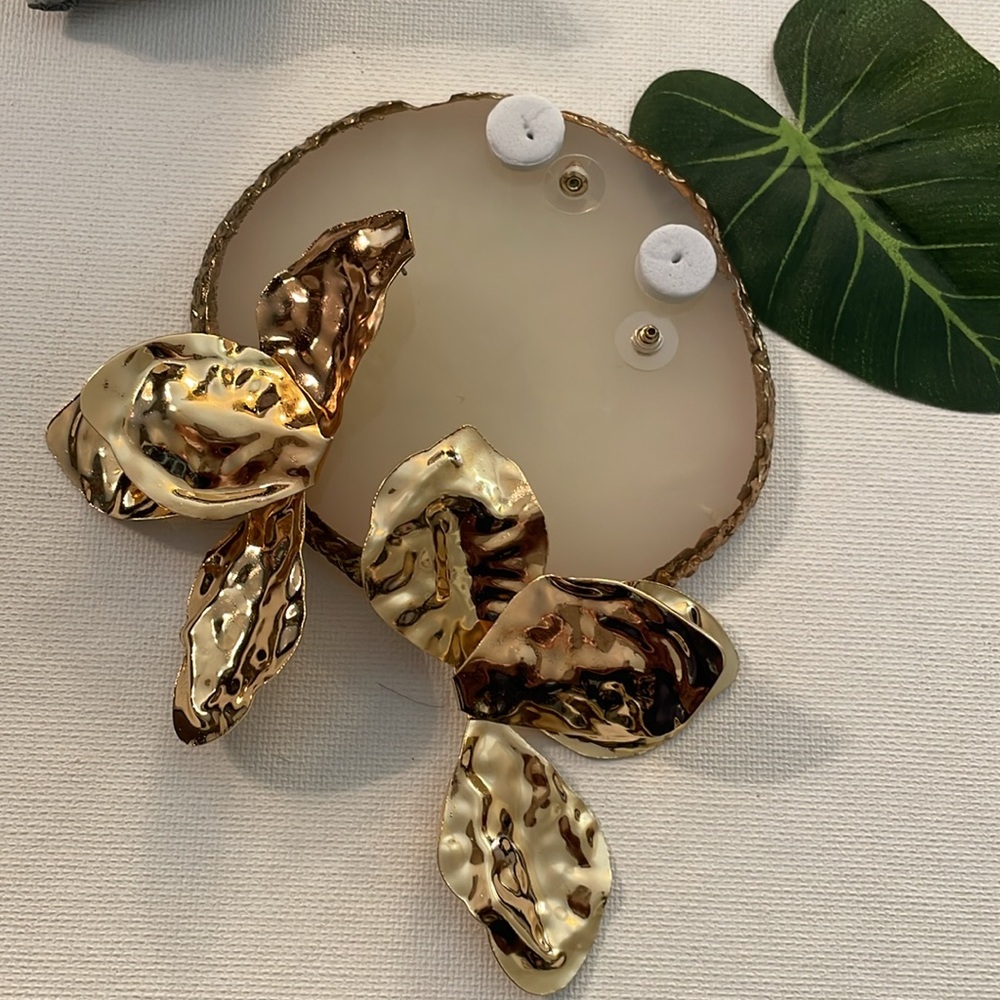 Gold Floral Statement Earrings - Picture 8 of 10